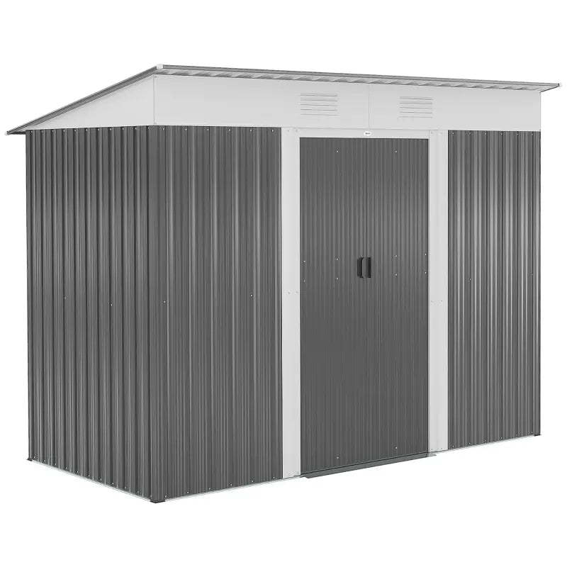 Outsunny 4' x 8' Steel Garden Storage Shed Lean to Shed Outdoor Metal Tool House with Lockable Door and 2 Air Vents for Backyard, Patio, Lawn