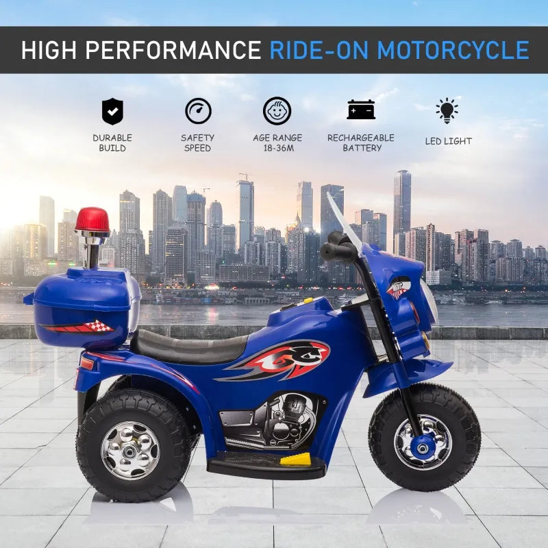 ShopEZ USA Ride-on Electric Motorcycle for Kids with Music & Horn Buttons, Stable 3-Wheel Design, & Rear Storage Space - Blue
