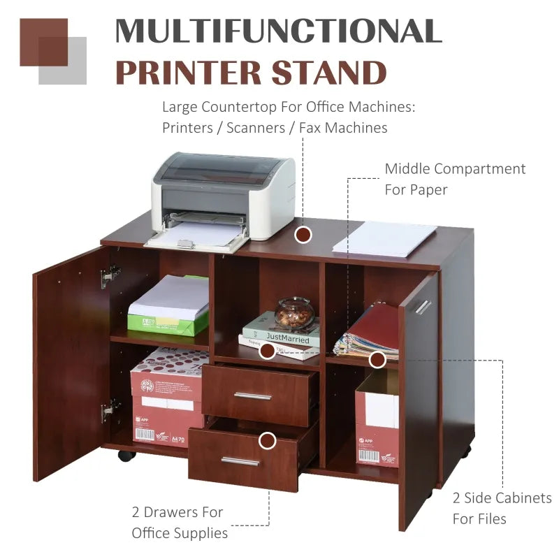 Vinsetto Multifunction Office Filing Cabinet Printer Stand with 2 Drawers, 2 Shelves, & Smooth Counter Surface, White