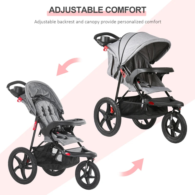 Qaba Baby Stroller Foldable Bassinet w/ Adjustable Backrest and Canopy Storage Basket