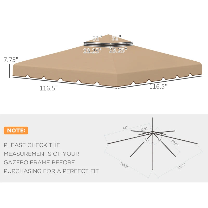 Outsunny 9.8' x 9.8' Gazebo Replacement Canopy, Gazebo Top Cover with Double Vented Roof for Garden Patio Outdoor (TOP ONLY), Khaki