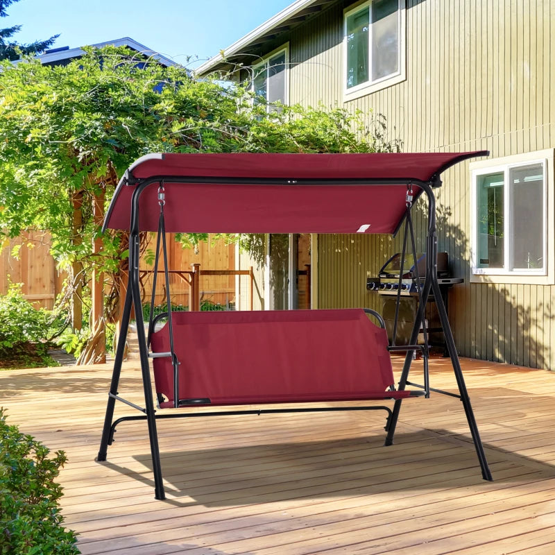 Outsunny 3-Person Porch Swing Bench with Stand & Adjustable Canopy, Armrests, Steel Frame for Outdoor, Garden, Patio, Porch & Poolside, Wine Red
