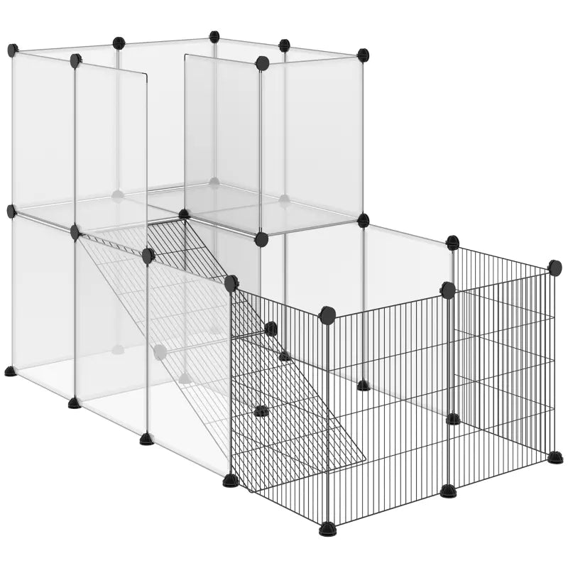 PawHut Pet Playpen Small Animal Cage Transparent Customizable Fence with Door for Hamster, Guinea Pigs, Chinchilla, 14 x 18 in