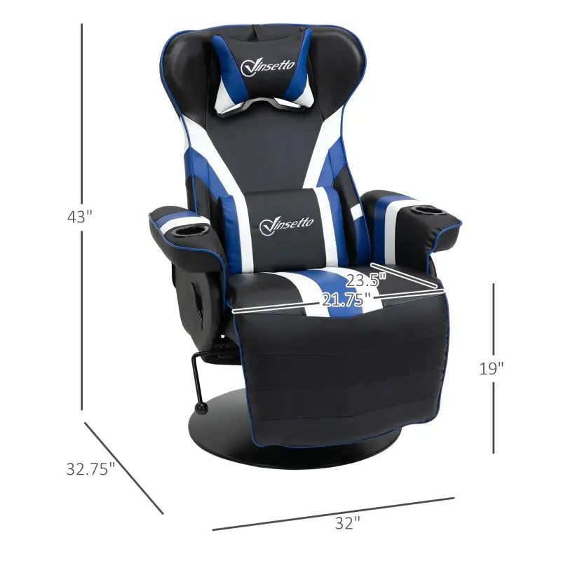 Vinsetto Gaming Chair, Racing Style Computer Recliner with Lumbar Support, Footrest and Cup Holder, Black/White/Blue