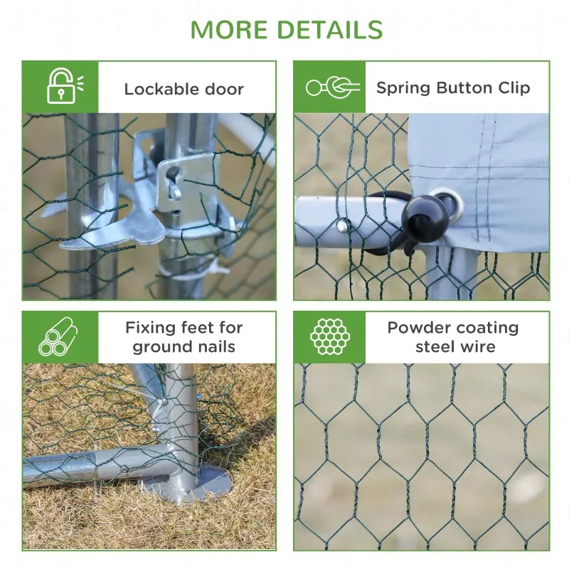 PawHut Galvanized Large Metal Chicken Coop Cage, Walk-in Enclosure, Poultry Hen House with UV & Water Resistant Cover for Outdoor Backyard, 9.8' x 6.6' x 6.4'