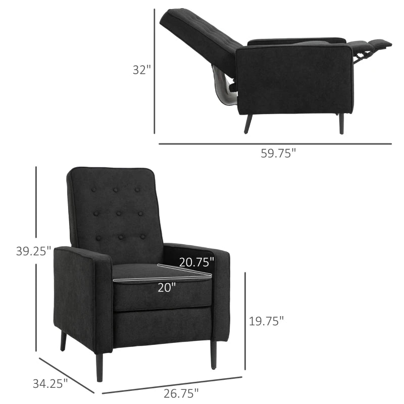 HOMCOM Manual Recliner, Fabric Tufted Club Chair, Home Theater Seating Reclining Sofa for Living Room, Black