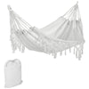 Outsunny Extra Large Boho Hammock with Macrame Tassel Fringe, Includes Carrying Bag, Indoor Outdoor Tree Hammock for Porch, Backyard, Camping, White