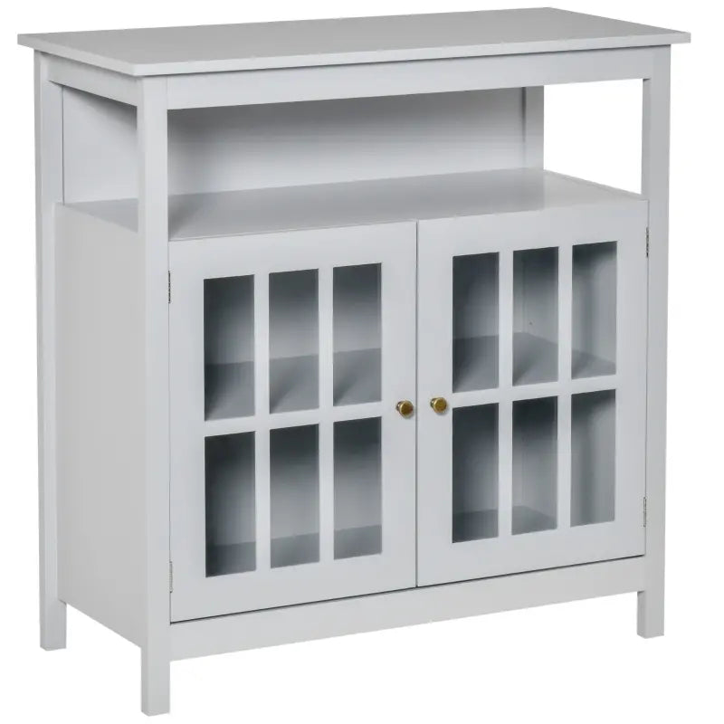 HOMCOM Kitchen Sideboard, Storage Buffet Cabinet with Open Shelf, Glass Door Cabinet and Adjustable Shelf for Living Room, Cherry