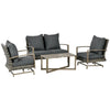 Outsunny 7 pc Patio Wicker Furniture Set, Outdoor Sectional Furniture Conversation Sofa Set with Wood Grain Plastic Top Table, Cushioned Sofa Seat w/ Storage Function, Mixed Gray