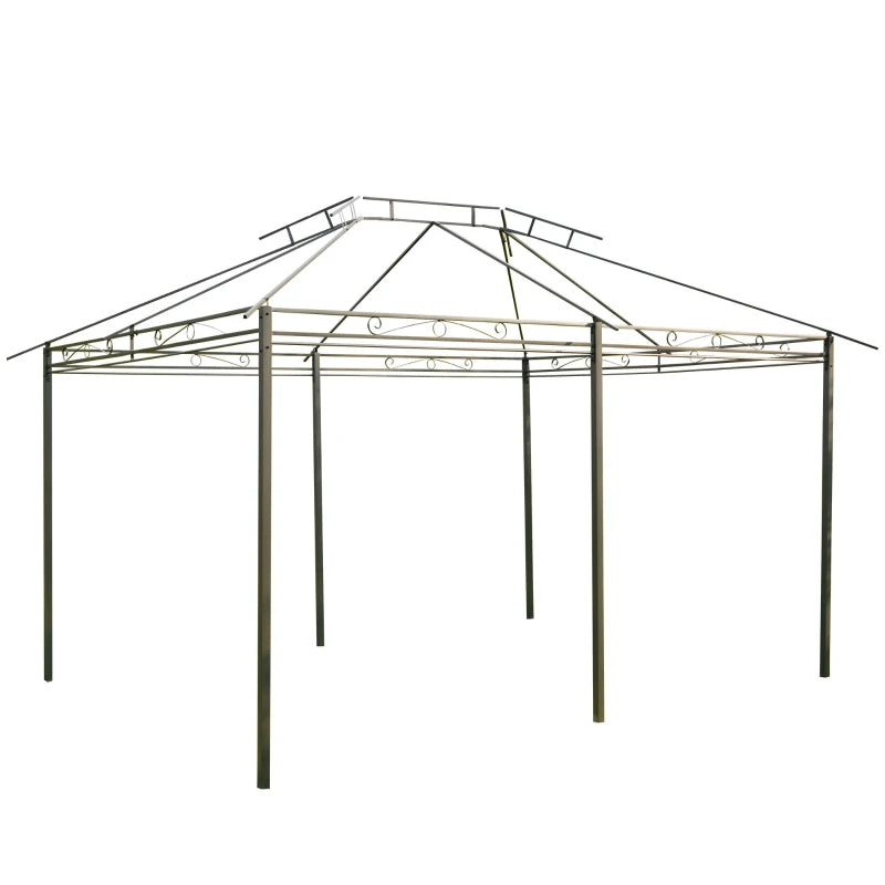 Outsunny 10' x 13' Outdoor Soft Top Gazebo Pergola with Curtains, 2-Tier Steel Frame Gazebo for Patio, Sage Gry