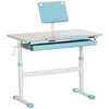 Qaba Kids Desk, Height Adjustable Children School Study Table, Student Writing Desk with Tilt Desktop, Drawer, Reading Board, Blue