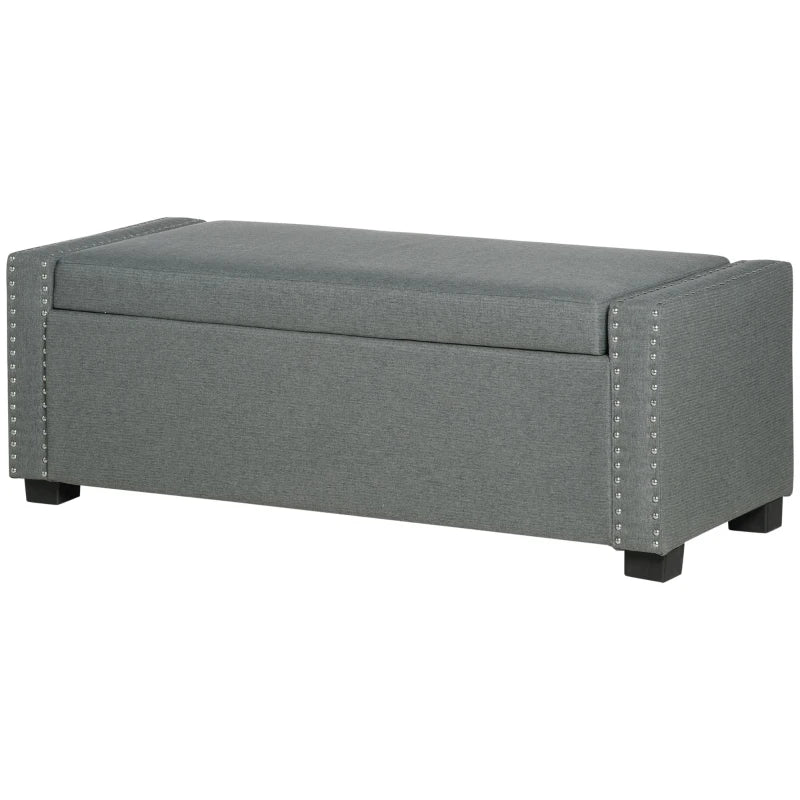 HOMCOM Nailhead Trim Upholstered Flip Top Storage Bench, Fabric Ottoman for Bedroom, or Living room, Light Grey