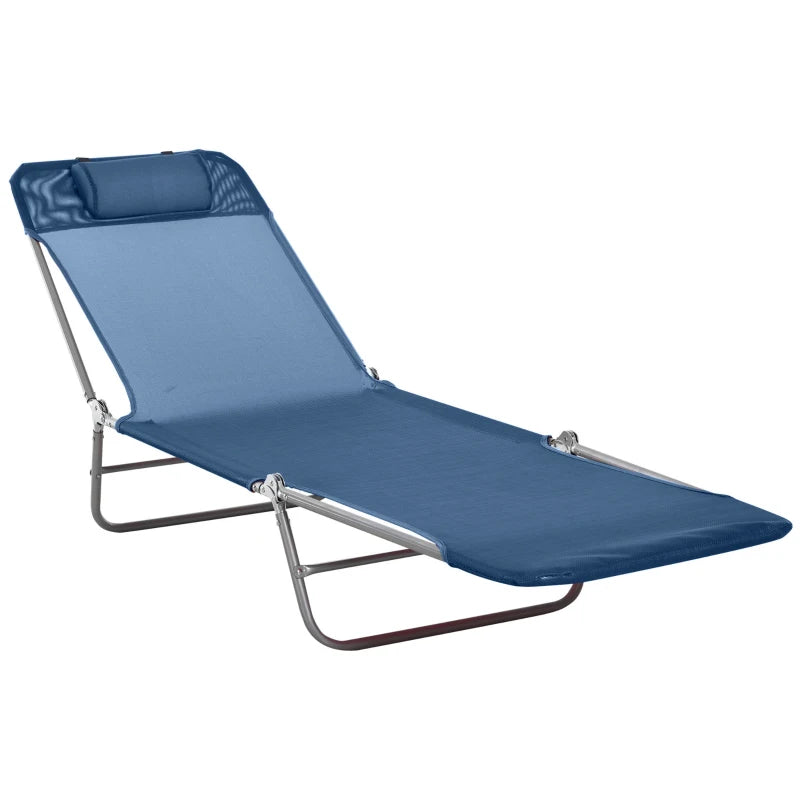 Outsunny Folding Chaise Lounge Pool Chairs, Outdoor Sun Tanning Chairs with Pillow, Reclining Back, Steel Frame & Breathable Mesh for Beach, Yard, Patio,  Green