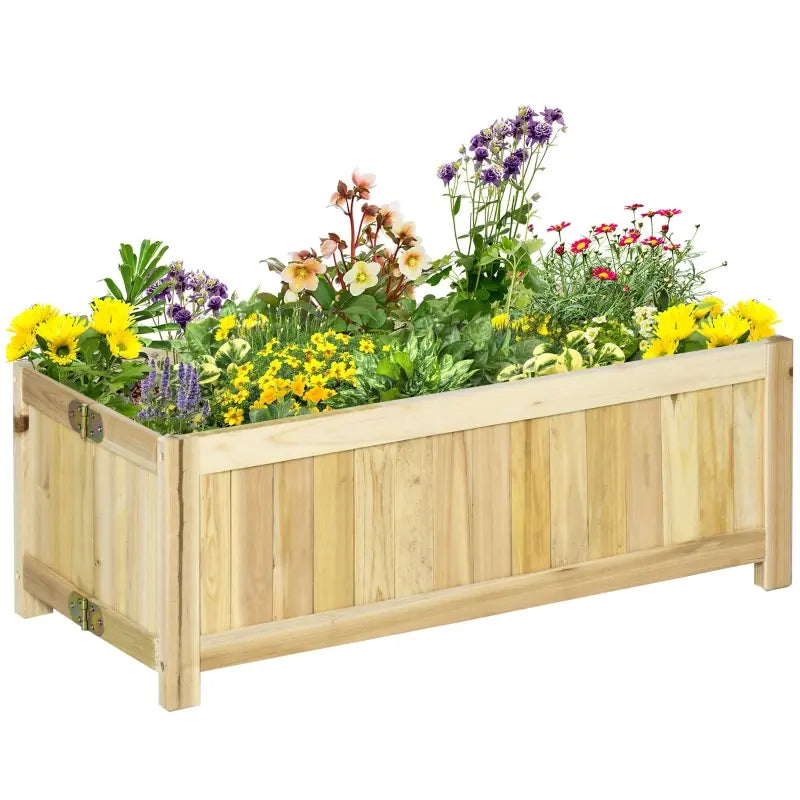Outsunny Foldable Raised Garden Bed, Wooden Planter Box, Herb Garden Planter with Drainage Holes, for Backyard, Patio to Grow Vegetables, Herbs, and Flowers, 28'' x 12'' x 10"