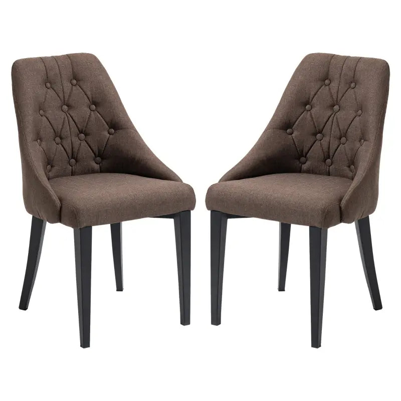 HOMCOM Modern Dining Chairs Set of 2, Button Tufted High Back Side Chairs with Upholstered Seat, Steel Legs for Living Room, Kitchen, Study, Brown