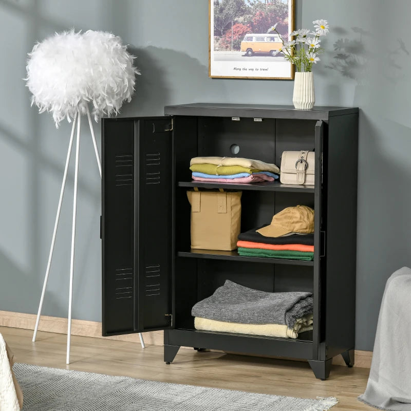 HOMCOM Industrial Sideboard Buffet Cabinet, Double Door Kitchen Storage Cabinet, Coffee Bar Cabinet with Adjustable Shelves for Living Room or Home Office, Black