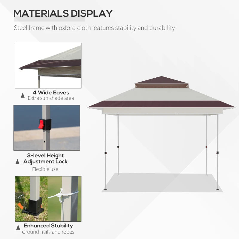 Outsunny 12' x 12' Pop Up Canopy Tent with Netting and Carry Bag, Instant Sun Shelter with 137 sq.ft Shade, Tents for Parties, Height Adjustable, for Outdoor, Garden, Patio, Gray
