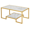 HOMCOM Minimalist Art Deco Coffee Table with Laminate Marble Print Table Top & Underneath Storage Shelf, White & Gold