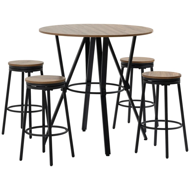 HOMCOM 5-Piece Bar Table and Chairs Set, Space Saving Dining Table with 4 Stools for Pub & Kitchen