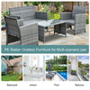Outsunny 4 Pieces Patio Wicker Dining Sets, Outdoor PE Rattan Sectional Conversation Set with Cushions & Dining Table, Bench for Garden, Backyard, Lawn,  Grey