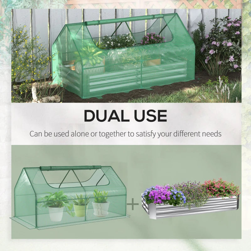 Outsunny Galvanized Raised Garden Bed with Mini Greenhouse Cover, Outdoor Metal Planter Box with 2 Roll-Up Windows for Growing Flowers, Fruits, Vegetables, and Herbs, 73" x 38" x 36", Green-1