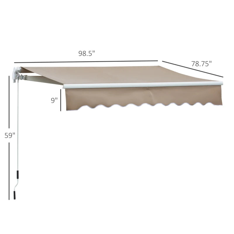 Outsunny 8' x 7' Patio Retractable Awning, Manual Exterior Sun Shade Deck Window Cover, Brown