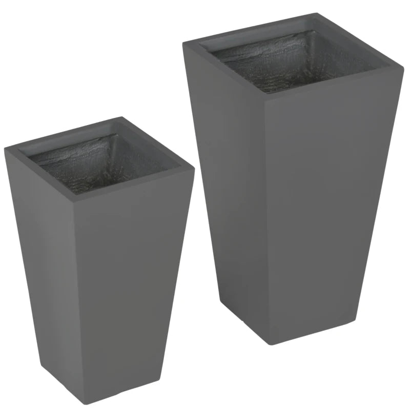 Outsunny 2-Pack Outdoor Planter Set, MgO Flower Pots with Drainage Holes, Durable & Stackable Plant Pot, 22in & 18in, for Entryway, Patio, Yard, Garden, Gray