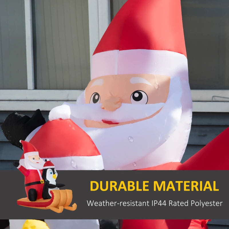 Outsunny 5ft Inflatable Christmas Santa Claus and Penguin on Sleigh, Blow-Up Outdoor LED Yard Display