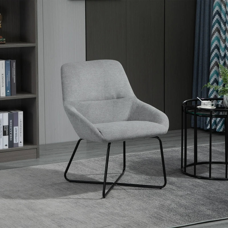 HOMCOM Modern Accent Chair Leisure Fabric Mid Back Chair Livingroom Funiture with X-Shaped Metal Frame and Curved Back, Grey