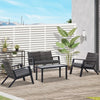 Outsunny 5 Pieces Patio Furniture Set with 4" Thick Cushions, Aluminum Frame Outdoor PE Rattan Wicker Conversation Sofa Sets with Two-Tier Storage Shelf Coffee Table, for Backyard, Garden, Beige