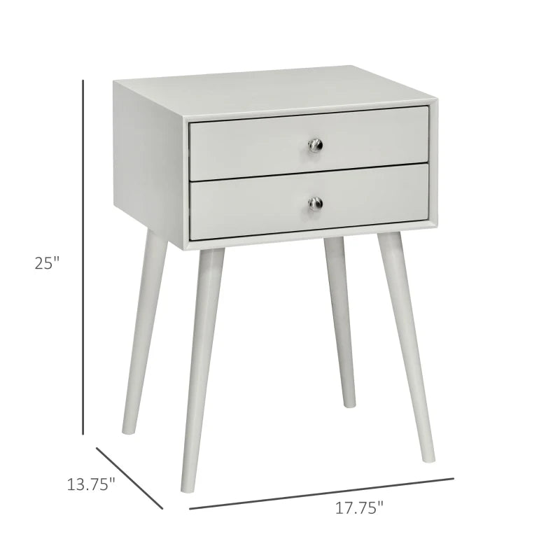 HOMCOM Side Table, Modern End Table with 2 Pull Out Drawers, Bedside Table with Display Tabletop and Solid Acacia Legs, Gray