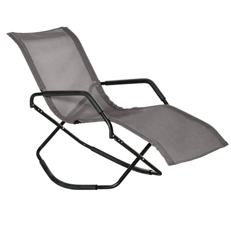 Outsunny Outdoor Folding Rocking Chair, Foldable Chaise Lounge Pool Chair with Armrests for Sun Tanning, Sunbathing, Rocker for Patio, Lawn, Beach, Gray