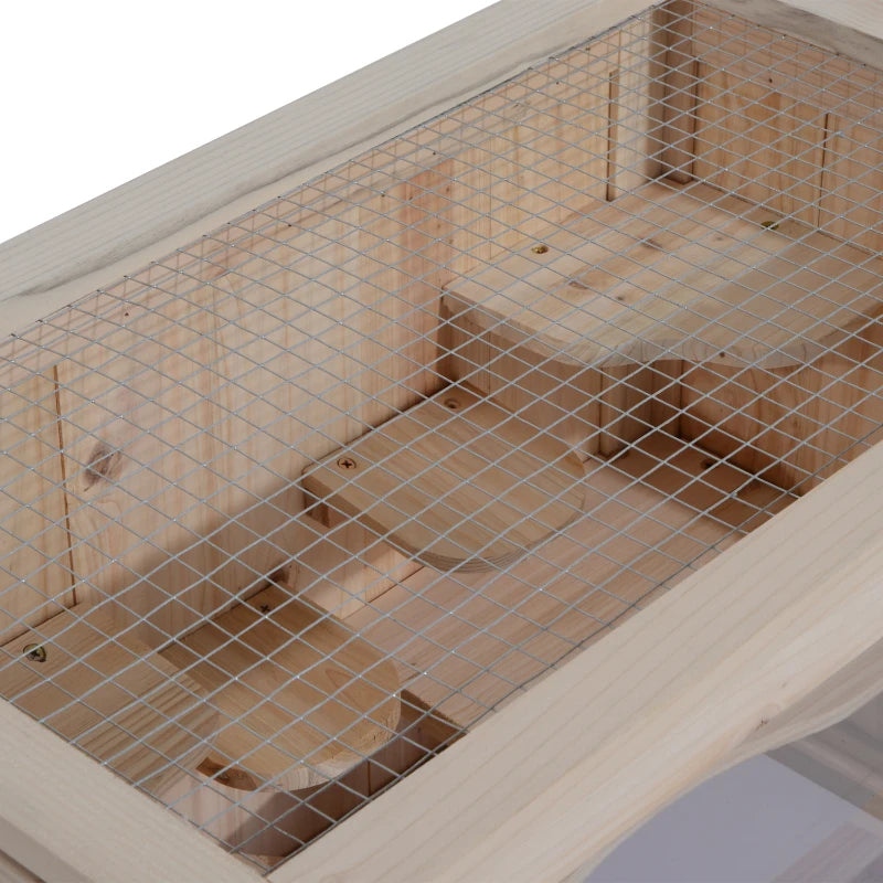 PawHut 2-Level Hamster Cage Mice and Rat House, Small Animal Habitat for Guinea Pigs, Chinchillas with Openable Top, Front Door, Shelf and Ladder