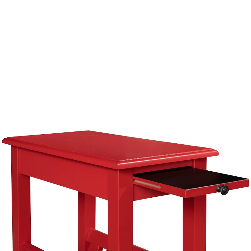 HOMCOM Modern 2-Tier Acacia Wood End Table Side Desk with Cup Holder and  Lower Shelf - Red
