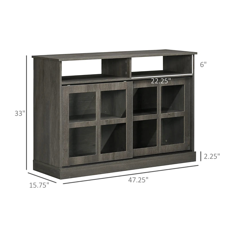 HOMCOM Sideboard Glass Door Buffet Cabinet, Dark Grey