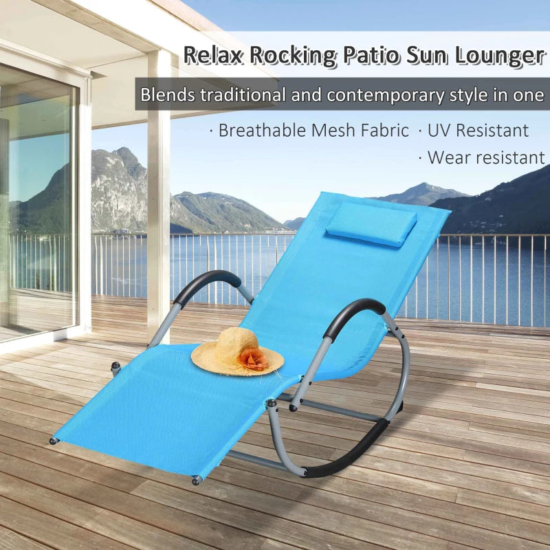 Outsunny Outdoor Rocking Chair, Chaise Lounge Pool Chair for Sun Tanning, Sunbathing Rocker, Armrests & Pillow for Patio, Lawn, Beach, Large, Blue