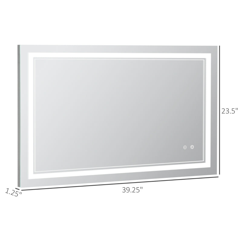 kleankin Bathroom Mirror with LED, Dimmable Vanity Mirror with 3 Light Colors, Memory Function Vertical and Horizontal Mount
