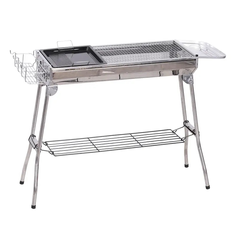 Outsunny Charcoal Barbecue Grill Stainless Steel Portable Folding Charcoal BBQ Grill Stainless Steel Camp Picnic Cooker