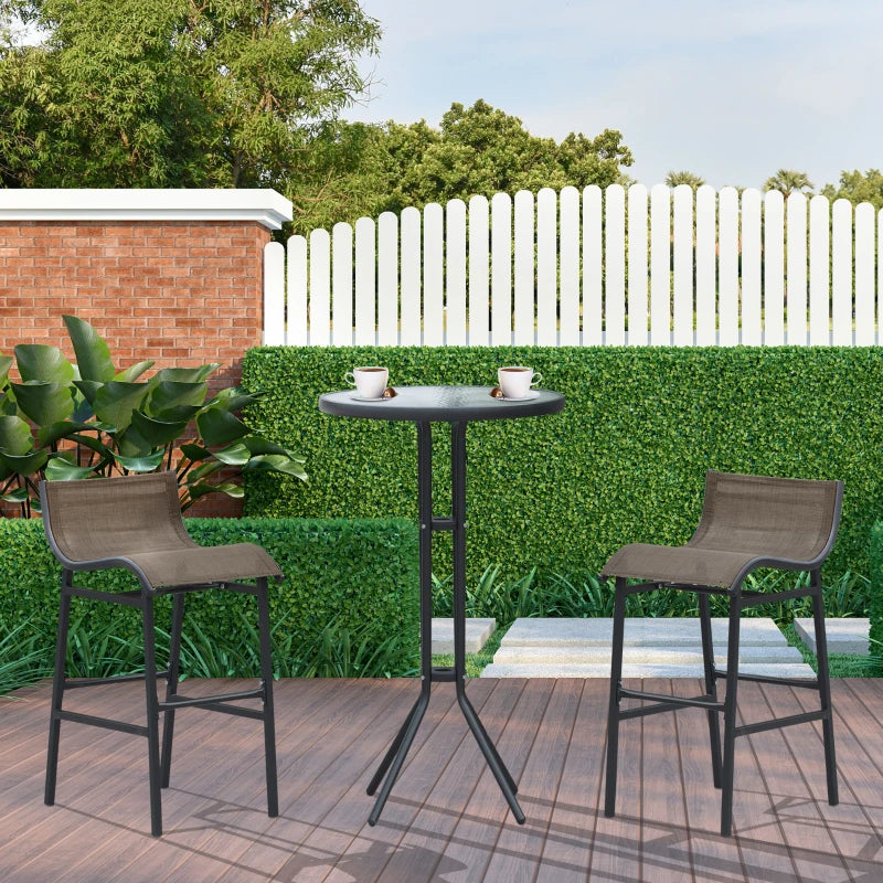 Outsunny 3 Piece Outdoor Patio Bar Set All-Weather Metal Frame Garden Deck Grey