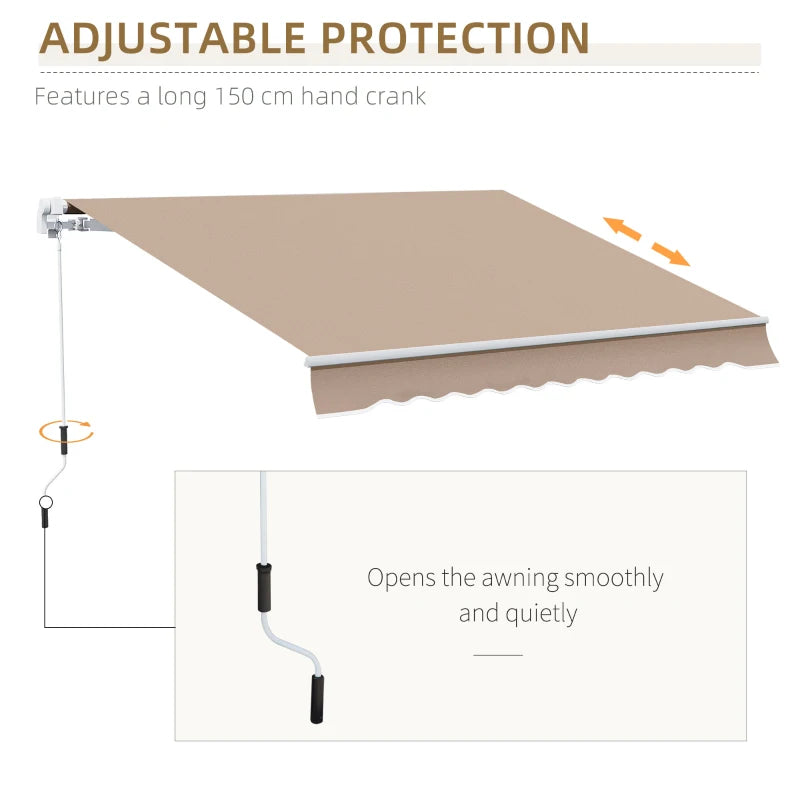 Outsunny 12' x 10' Retractable Awning Patio Awnings Sun Shade Shelter with Manual Crank Handle, 280g/m² UV & Water-Resistant Fabric and Aluminum Frame for Deck, Balcony, Yard, Beige and White
