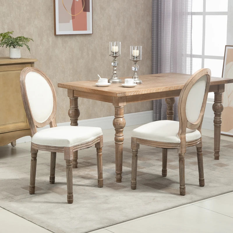 HOMCOM Vintage Armless Dining Chairs Set of 6, French Chic Side Chairs with Curved Backrest and Linen Upholstery for Kitchen, or Living Room, Cream White