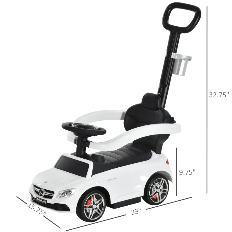 ShopEZ USA 3 in 1 Ride on Push Car Sliding Walking Car for Toddlers with Sun Canopy, Horn Sound, Safety Bar, Cup Holder for 12-36 Months, White
