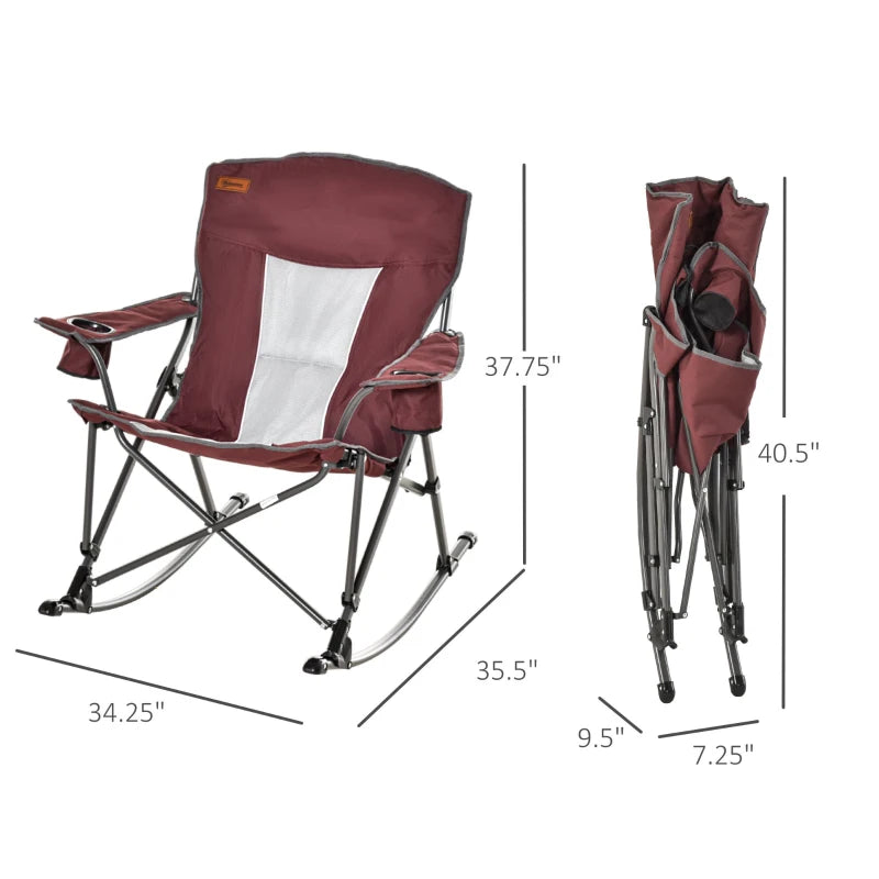 Outsunny Outdoor Folding Beach Camping Chair with Strong Steel Legs, Side Cup Holder, & Durable Oxford Fabric, Red