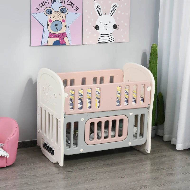 Qaba Baby Crib Cradle Baby Playard w/ Adjustable Height Detachable Lockable Wheels