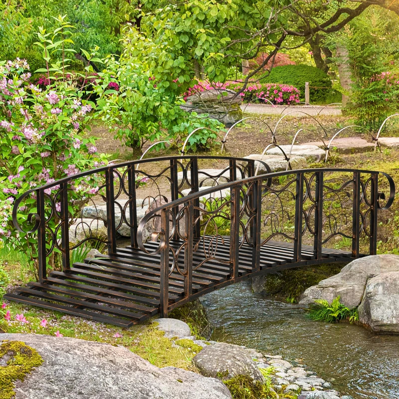 Outsunny 6' Metal Arch Backyard Garden Bridge with 660 lbs. Weight Capacity, Safety Siderails, Vine Motifs, & Easy Assembly for Backyard Creek, Stream, Pond, Bronze