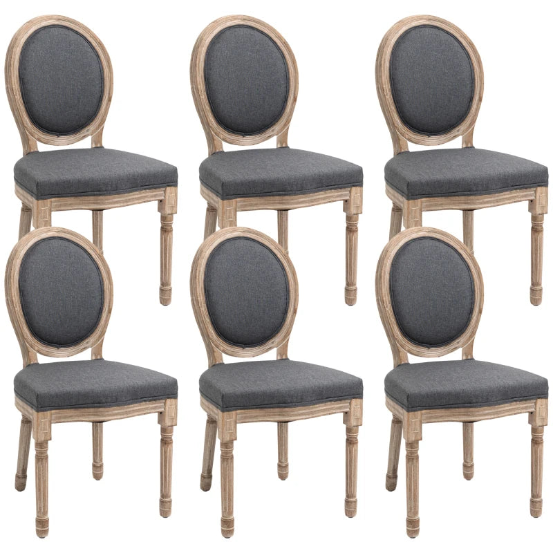 HOMCOM Vintage Armless Dining Chairs Set of 6, French Chic Side Chairs with Curved Backrest and Linen Upholstery for Kitchen, or Living Room, Cream White