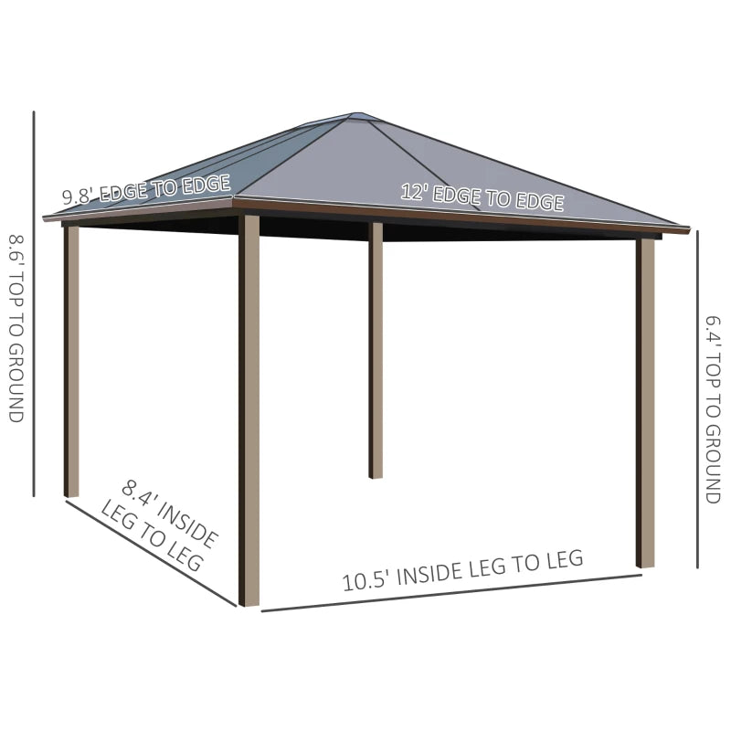 Outsunny 10' x 13' Hardtop Gazebo Canopy with Galvanized Steel Roof, Aluminum Permanent Pavilion Outdoor Gazebo with Top Hook, Netting and Curtains for Patio, Garden, Backyard, Deck