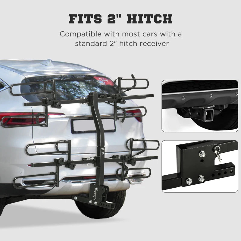 HOMCOM 4 Bike Rack Hitch Mount for Car, Truck, SUV, Minivan, Foldable Bicycle Carrier for 2" Hitch Receiver with Easy Trunk Access, 155 lb. Weight Capacity