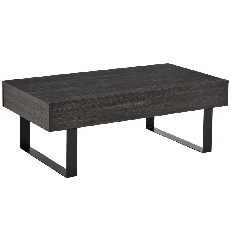 HOMCOM Mid-century Modern Coffee Table with Storage Drawer, Metal Sled Designed Legs and Wood Grain Surface for Living Room, Dark Grey
