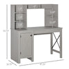 HOMCOM Farmhouse Computer Desk with Hutch and Cabinet, Home office Desk with Storage, Light Grey
